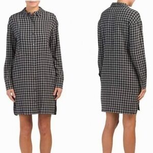 Theory Panel Front Shirtdress Medium Black Gray Gingham Button Down‎ Long Sleeve
